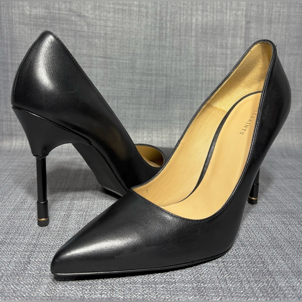 All Saints Nova Court Pointed Toe High Heel Leather Pumps Black EU 39 / US 9 - Picture 2 of 7